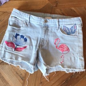 Denim embroidered shorts